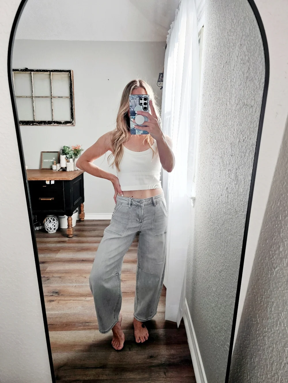 RISEN High Rise Slouchy Barrel Jeans Grey Stretch Neutral Ankle Various NEW - Picture 2 of 15